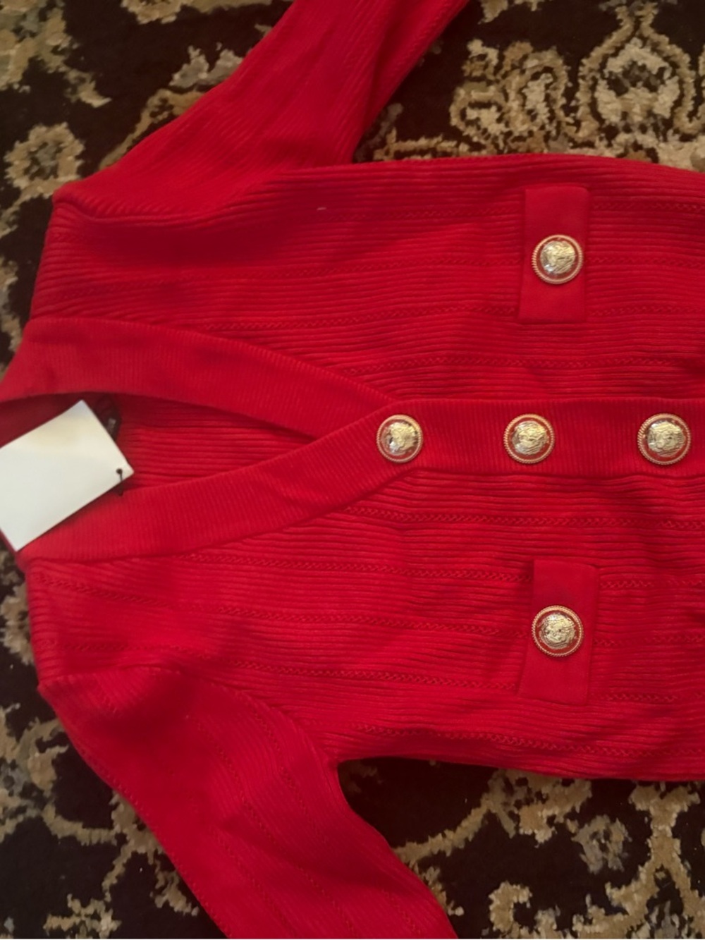 Red Ribbed Cardigan Sweater - Women New with tag
